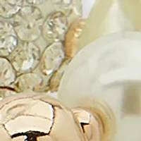 Gold Tone Pearl Crystal 3 Row Stretch Bracelet