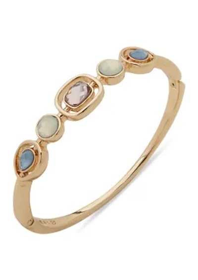 Gold Tone Multi Stone Hinged Bangle Bracelet