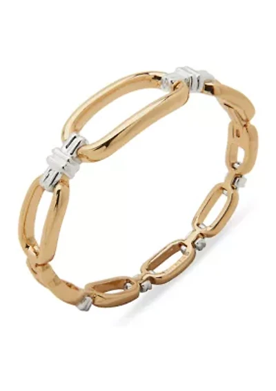 Two Tone Link Open Hinge Bangle Bracelet 