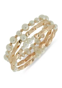 Gold Tone Pearl 3 Piece Twisted Rope Stretch Bracelet Set