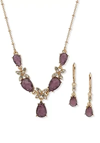 Flower Motif Frontal Necklace and Earring Set