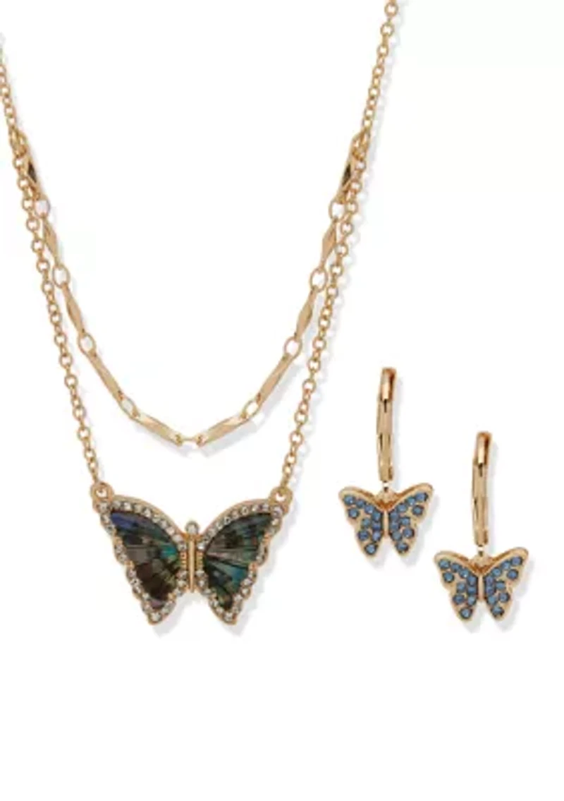 Crystal Motif Butterfly Necklace and Earring Set