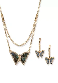 Crystal Motif Butterfly Necklace and Earring Set
