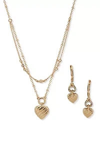 Multirow Heart Necklace and Heart Drop Earring Set