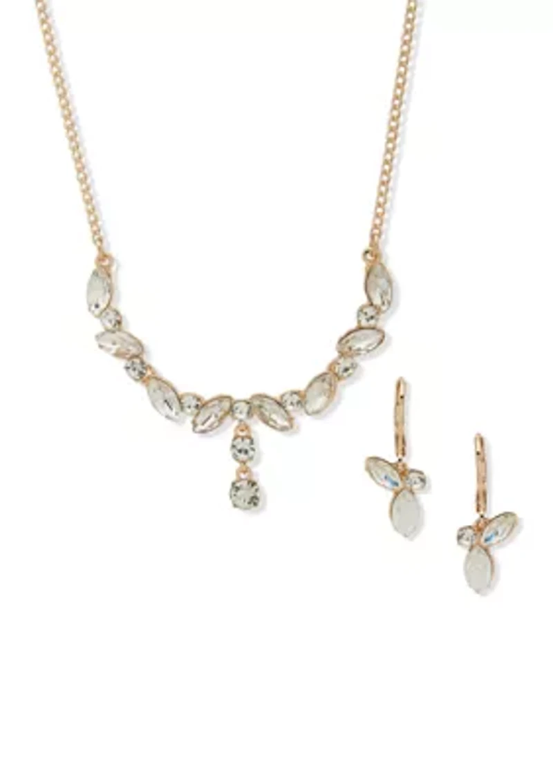 Crystal Navette Stone Necklace and Earring Set