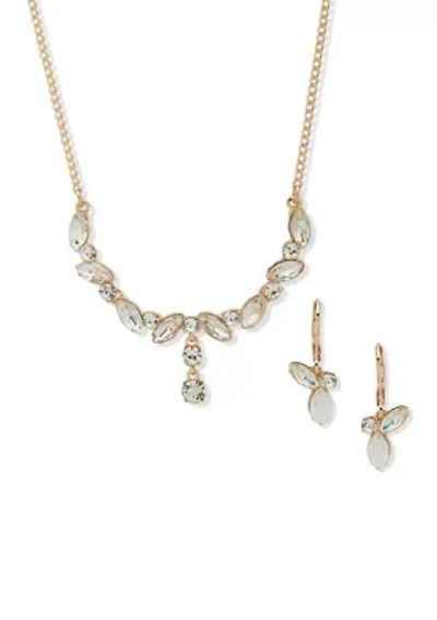 Crystal Navette Stone Necklace and Earring Set