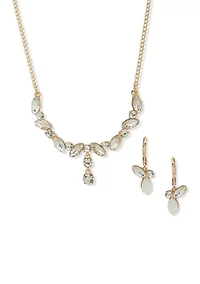 Crystal Navette Stone Necklace and Earring Set