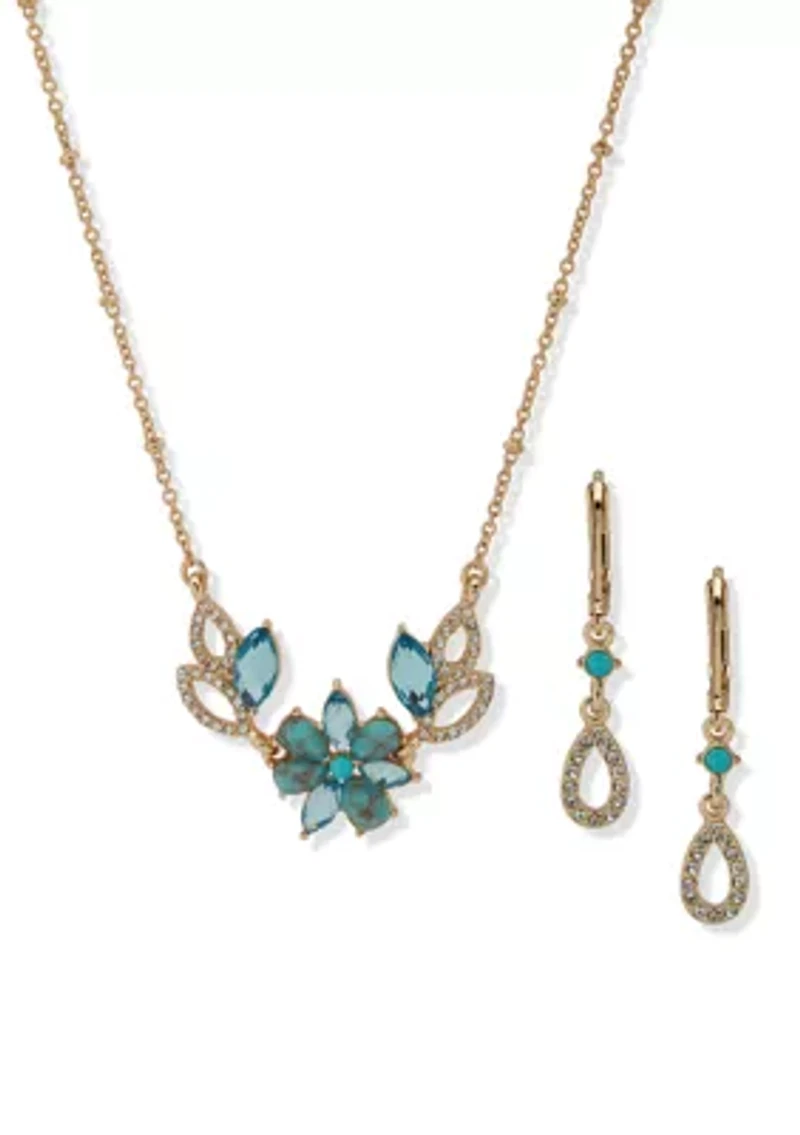 Crystal Flower Frontal Necklace and Earring Set