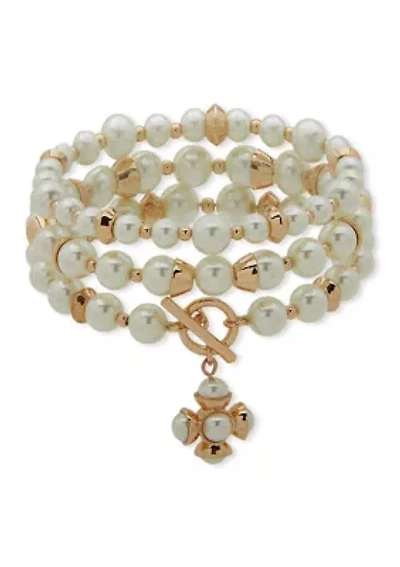Cross Pendant Pearl Multirow Stretch Bracelet