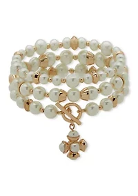 Cross Pendant Pearl Multirow Stretch Bracelet