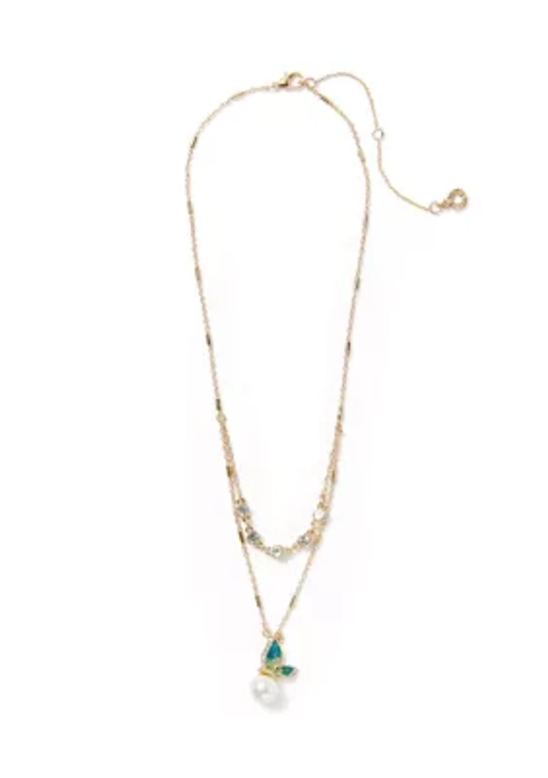 Butterfly Pearl Pendant Necklace and Earring Set