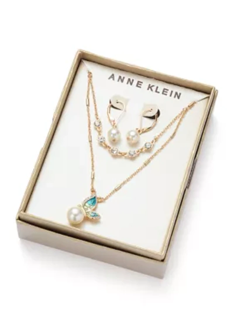 Butterfly Pearl Pendant Necklace and Earring Set