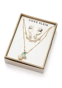  Butterfly Pearl Pendant Necklace and Earring Set