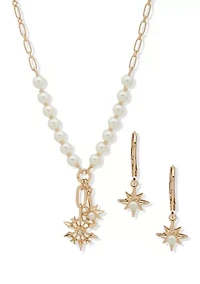 Motif Pendant Necklace and Drop Earring Set