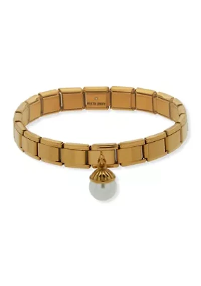  Pearl Fluted Charm Stretch Bracelet
