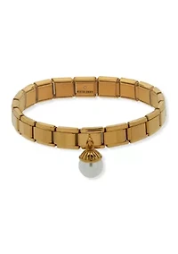  Pearl Fluted Charm Stretch Bracelet