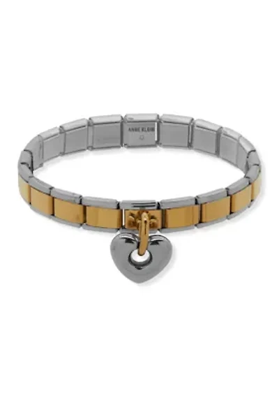  Puffy Heart Charm Two Tone Stretch Bracelet