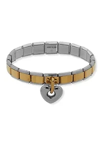  Puffy Heart Charm Two Tone Stretch Bracelet