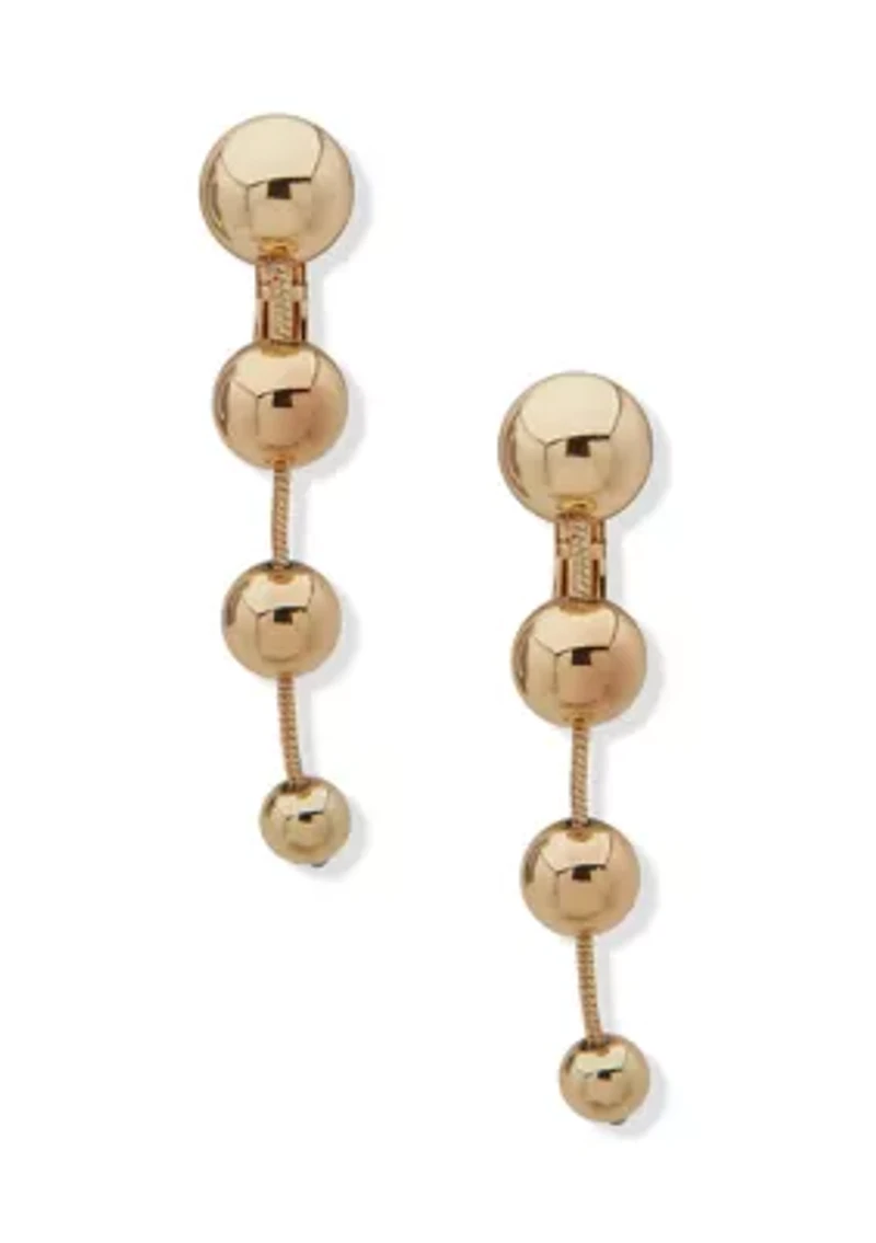 Gold Tone Metal Ball Linear EZ Comfort Clip Earrings
