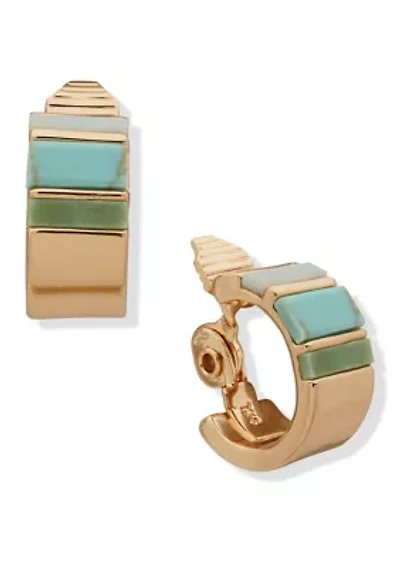 Gold Tone Multi 18mm Inlay Hoop EZ Comfort Clip Earrings