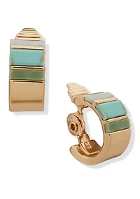 Gold Tone Multi 18mm Inlay Hoop EZ Comfort Clip Earrings