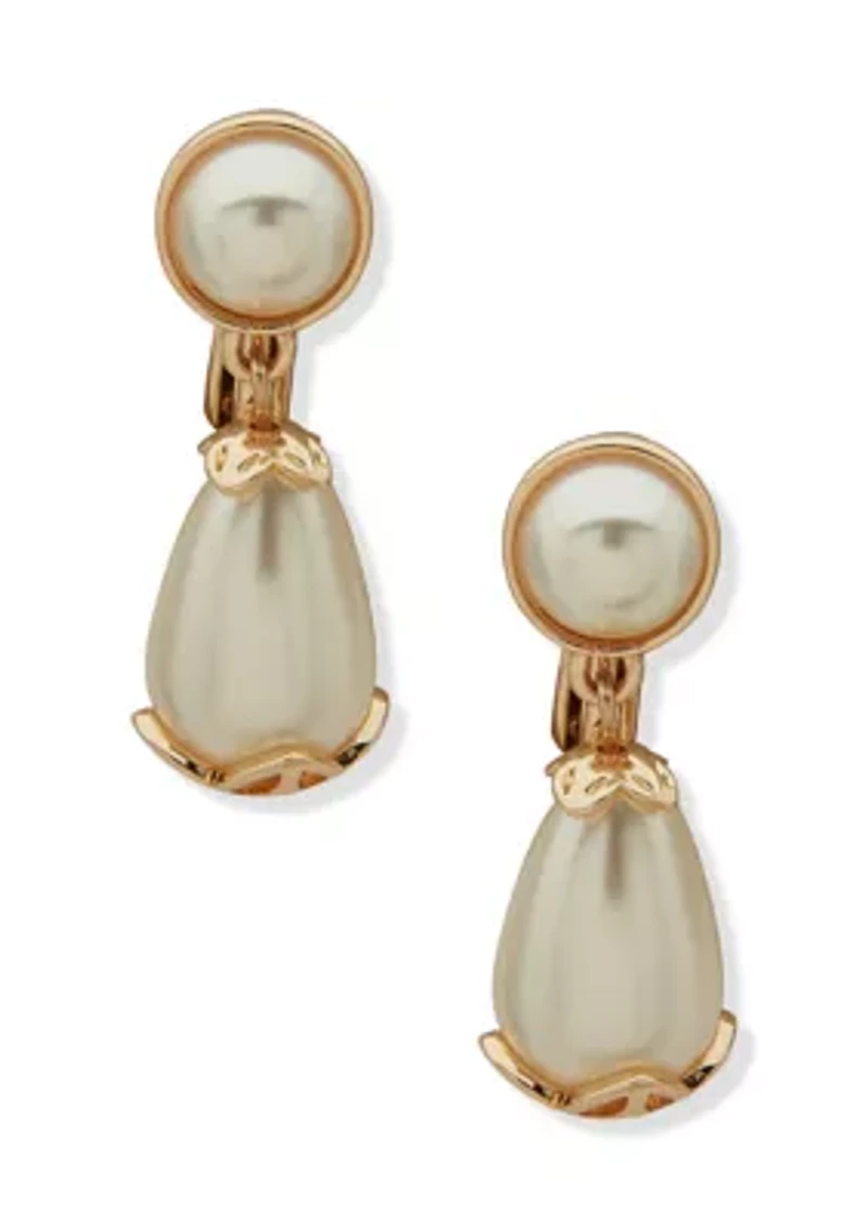 Gold-Tone Pearl Teardrop Earrings