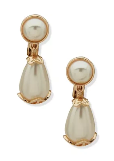 Gold-Tone Pearl Teardrop Earrings