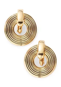 Gold Tone Ribbed Doorknocker Earrings