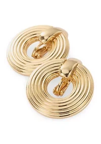 Gold Tone Ribbed Doorknocker Earrings