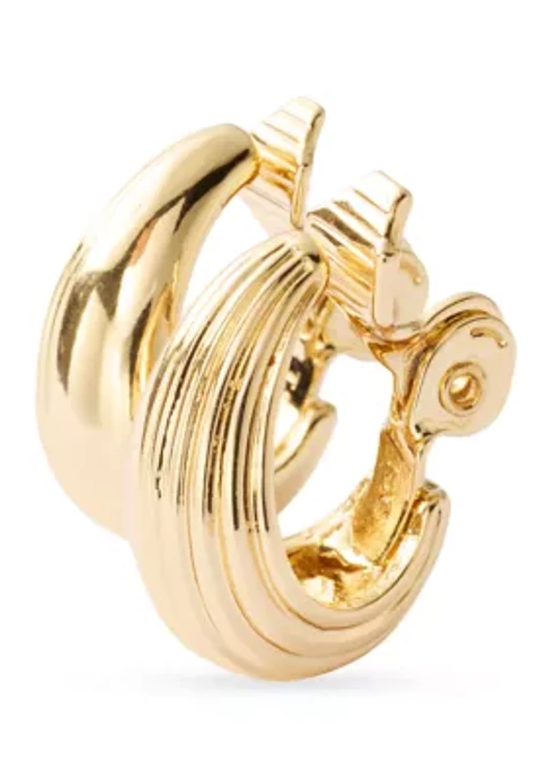 Gold Tone 20mm Ribbed Hoop Earrings