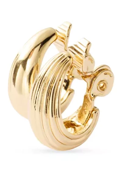 Gold Tone 20mm Ribbed Hoop Earrings