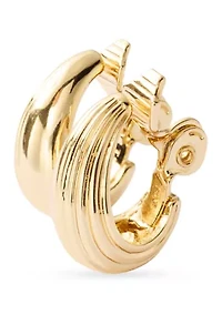 Gold Tone 20mm Ribbed Hoop Earrings