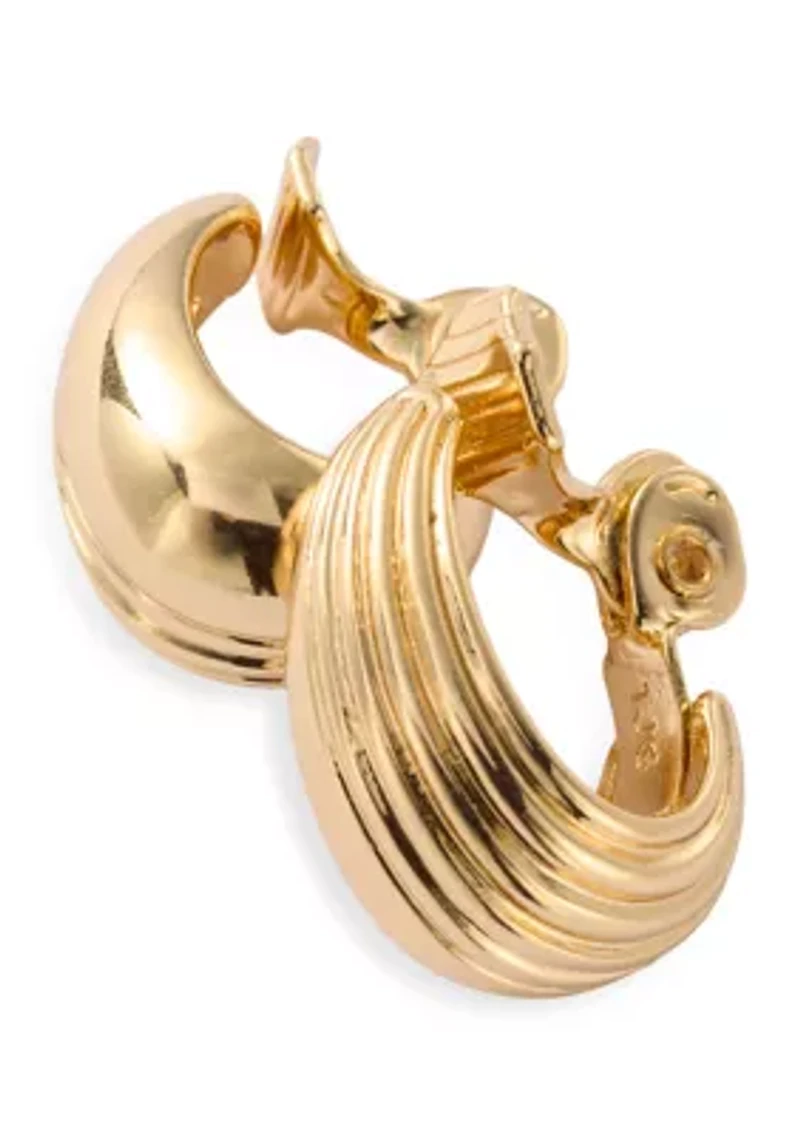 Gold Tone 20mm Ribbed Hoop Earrings