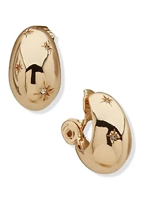 Gold Tone Dome Teardrop Star Motif Hoop Earrings