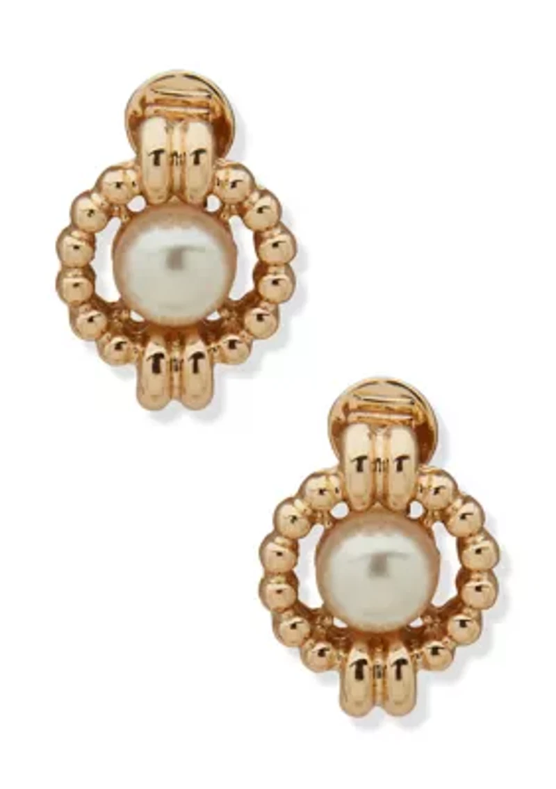 Floating White Bead Clip Earrings