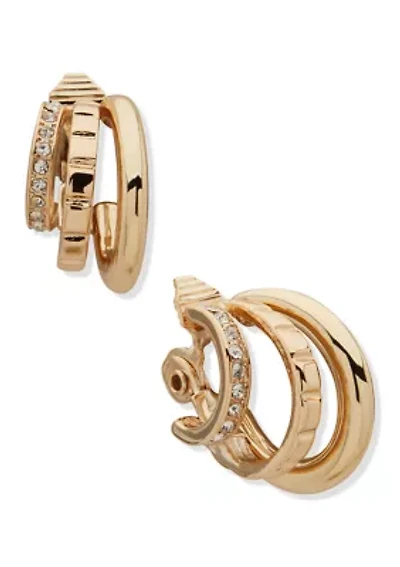Multi Row Stone Metal Hoop Earrings