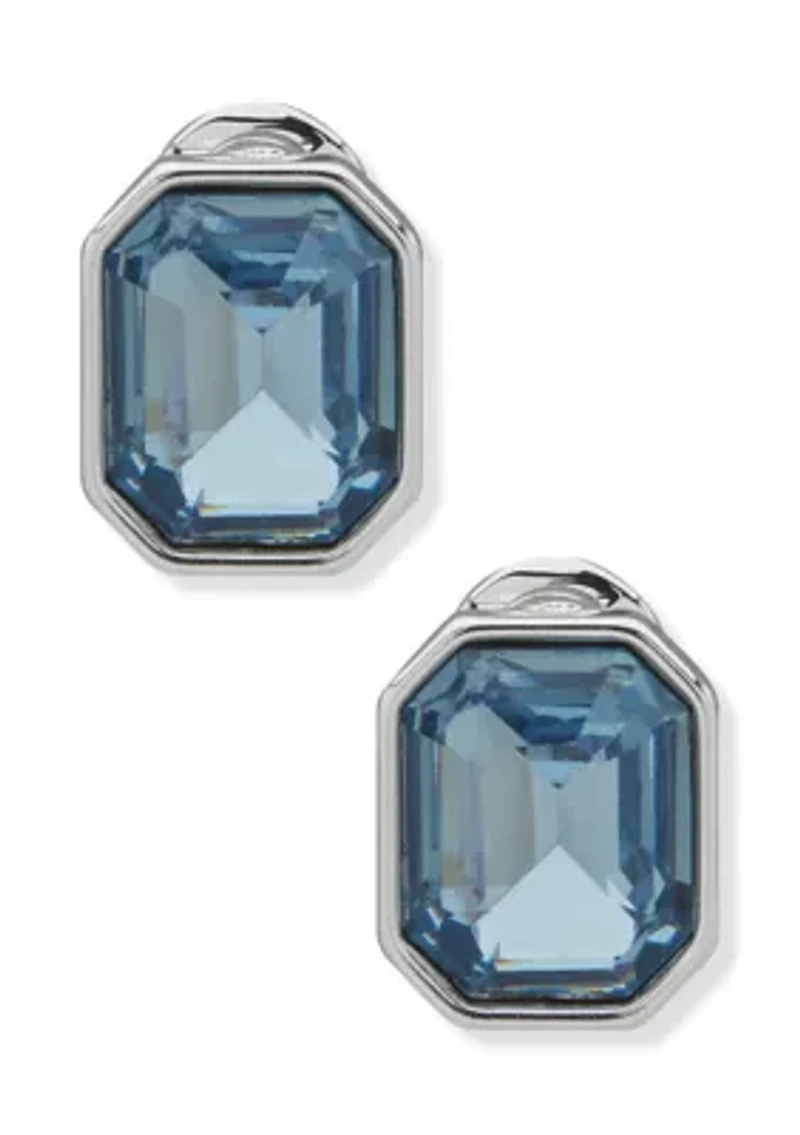 Blue Stone Button Emerald Comfort Clip Earrings Earrings