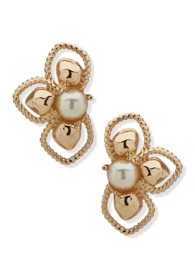 Pearl Floral Button Comfort Clip Earrings