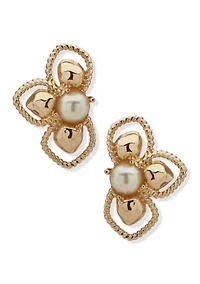 Pearl Floral Button Comfort Clip Earrings