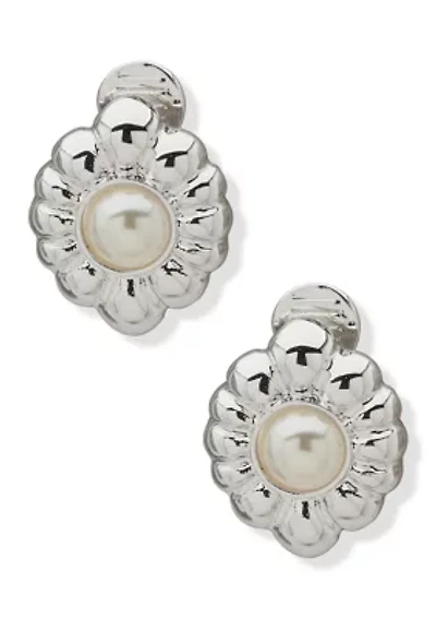 Flower Button Clip Earrings