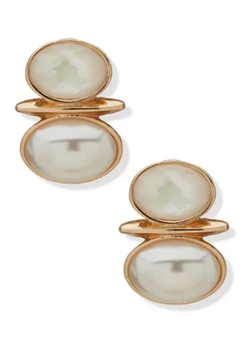 Stone Pearl Snowman Button Earrings