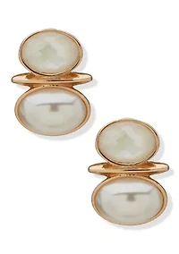 Stone Pearl Snowman Button Earrings