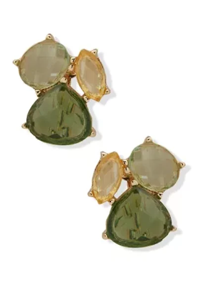  Green Cluster Stone EZ Comfort Clip Earrings