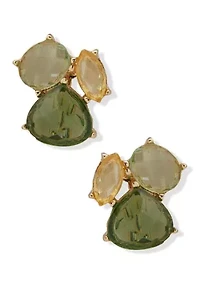  Green Cluster Stone EZ Comfort Clip Earrings