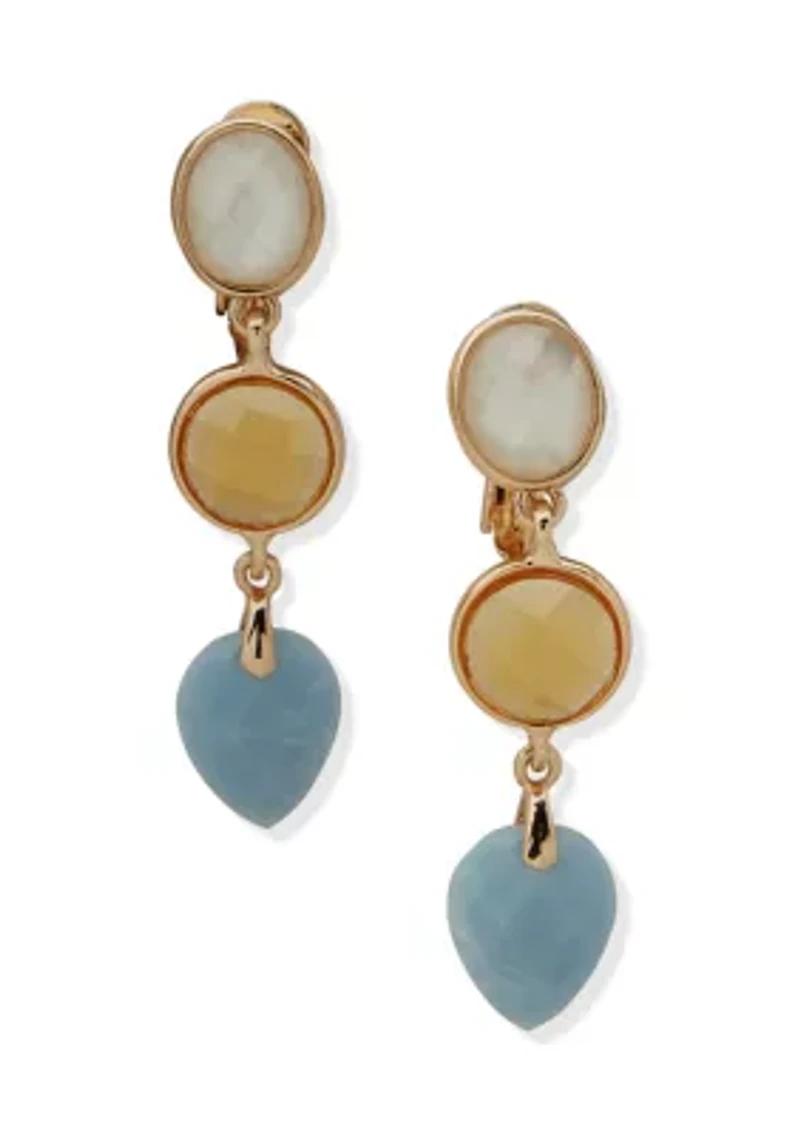 Multi Stone Clip Ear Drop Earrings