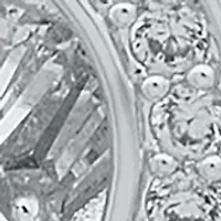 Silver Tone Cubic Zirconia Open Button Earrings