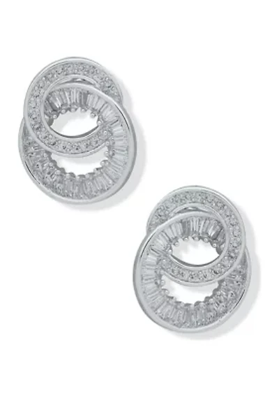 Silver Tone Cubic Zirconia Open Button Earrings