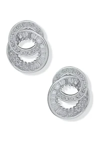 Silver Tone Cubic Zirconia Open Button Earrings