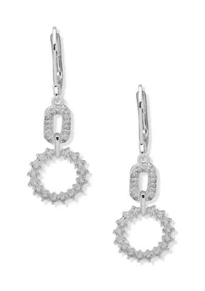 Silver Tone Pavé Circle Lever Back Earrings