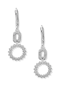 Silver Tone Pavé Circle Lever Back Earrings